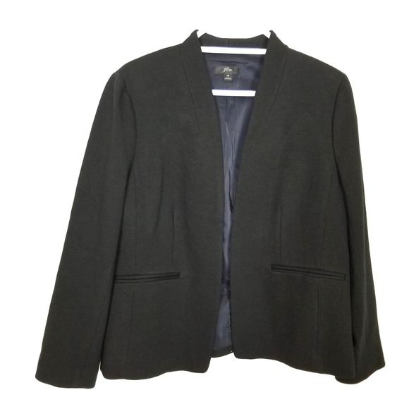 J.Crew Going Out Blazer Sz 16 Stretch Twill Black Jacket Open Lapelless H2743 - Picture 1 of 7